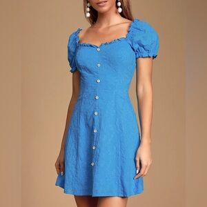 Lulu's Bright Blue Puff Sleeve Dress